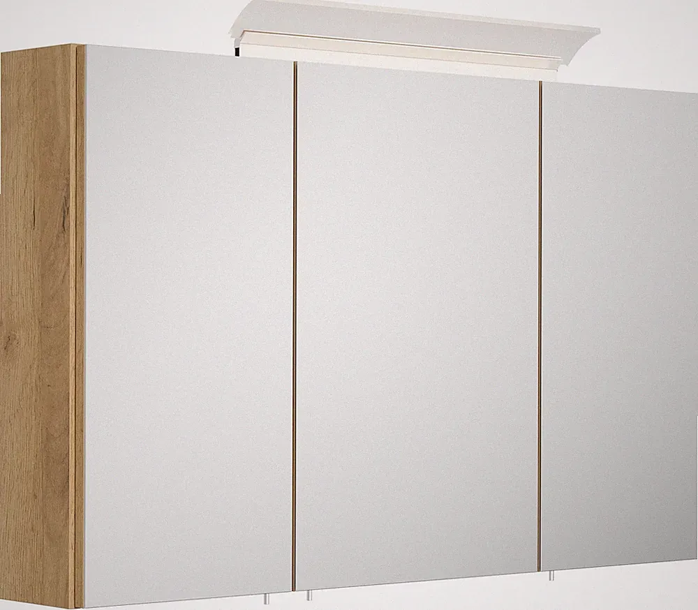 Badezimmer Spiegelschrank 3-türig LED-Acryllampe 120 cm Eiche Gold Badschrank