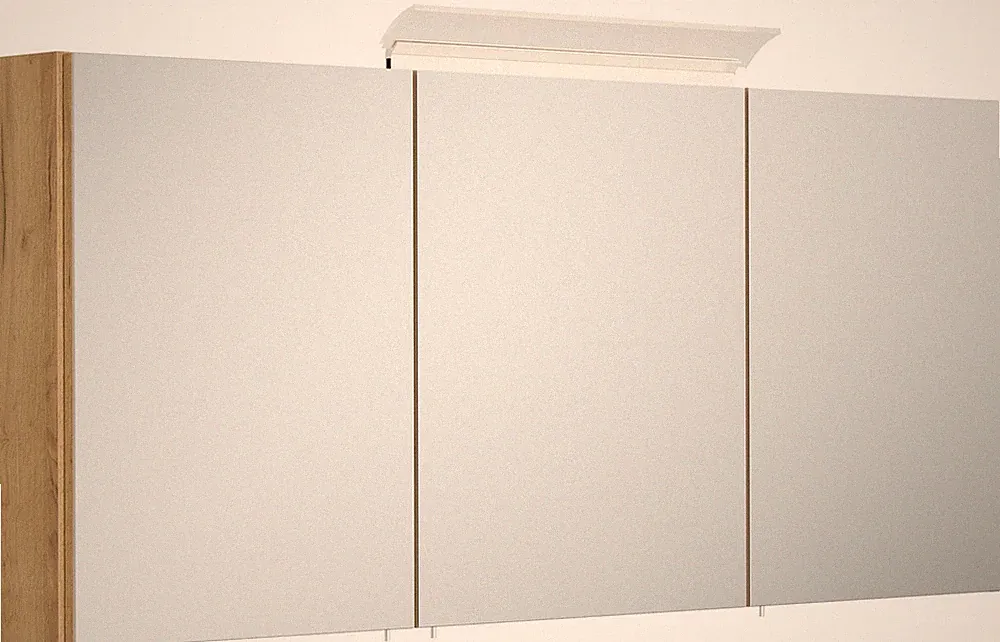 Badezimmer Spiegelschrank 3-türig LED-Acryllampe 140cm Eiche Gold Badschrank
