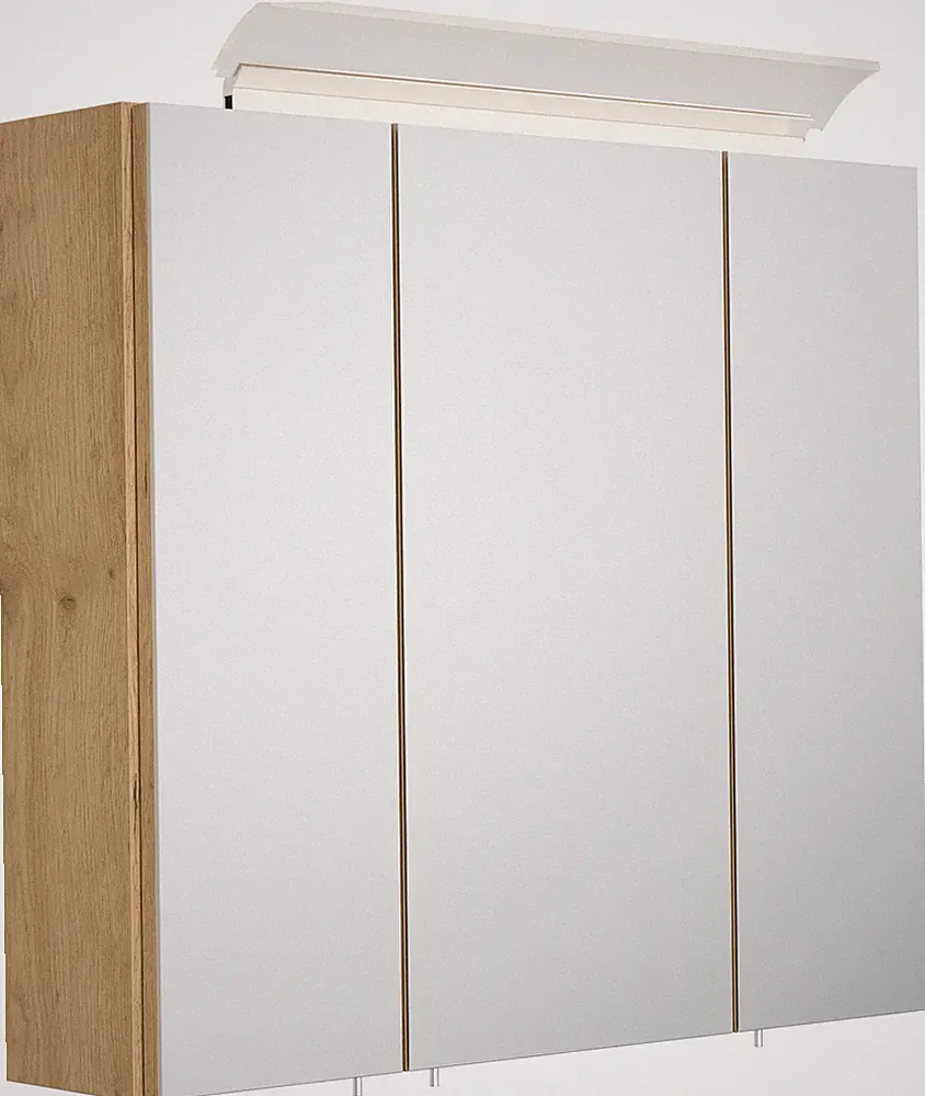 Badezimmer Spiegelschrank 3-türig LED-Lampe 70 cm Eiche Gold Badspiegelschrank