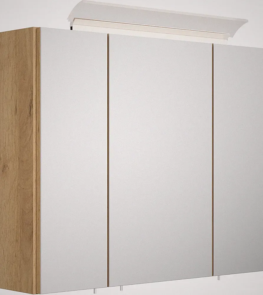 Badezimmer Spiegelschrank 3-türig LED-Lampe 75 cm Eiche Gold Badschrank Badmöbel