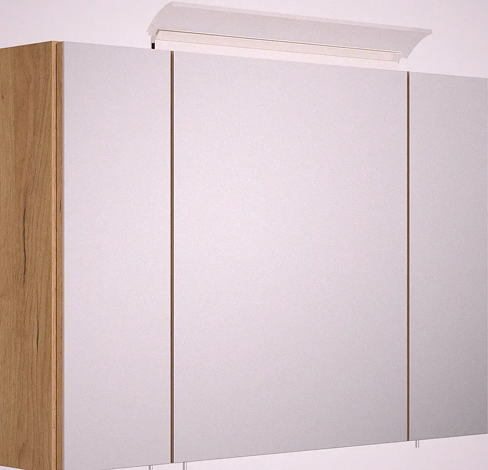 Badezimmer Spiegelschrank 3-türig LED-Lampe 90 cm Eiche Gold Badmöbel Badschrank