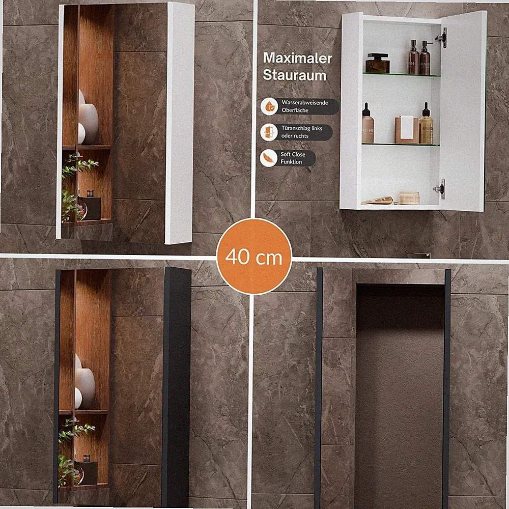 Badezimmer Spiegelschrank 40 cm Wega Badschrank Badspiegel Planetmoebel