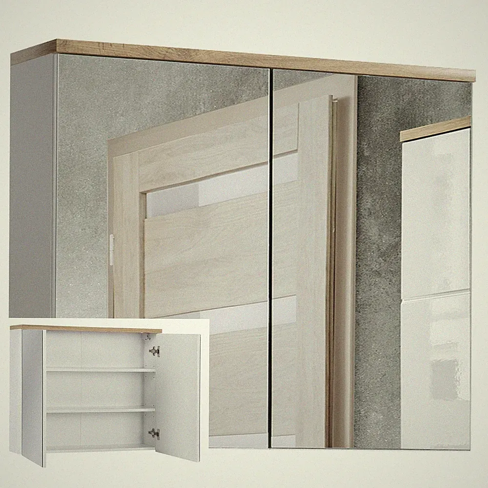Badezimmer Spiegelschrank 80 cm Bad-Schrank Badmöbel Spiegel weiß Badspiegel