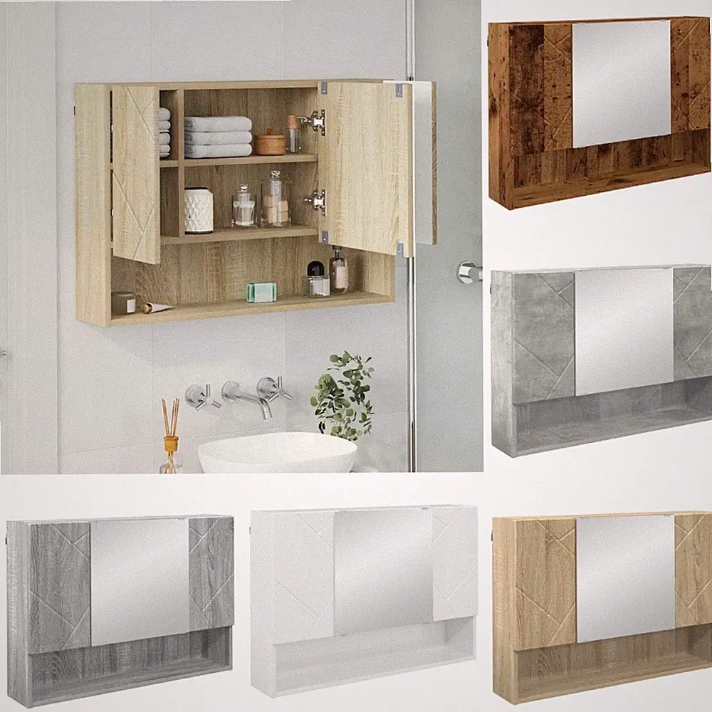 Badezimmer-Spiegelschrank 80 x 17 x 55 cm Badspiegel Badschrank Holzwerkstoff