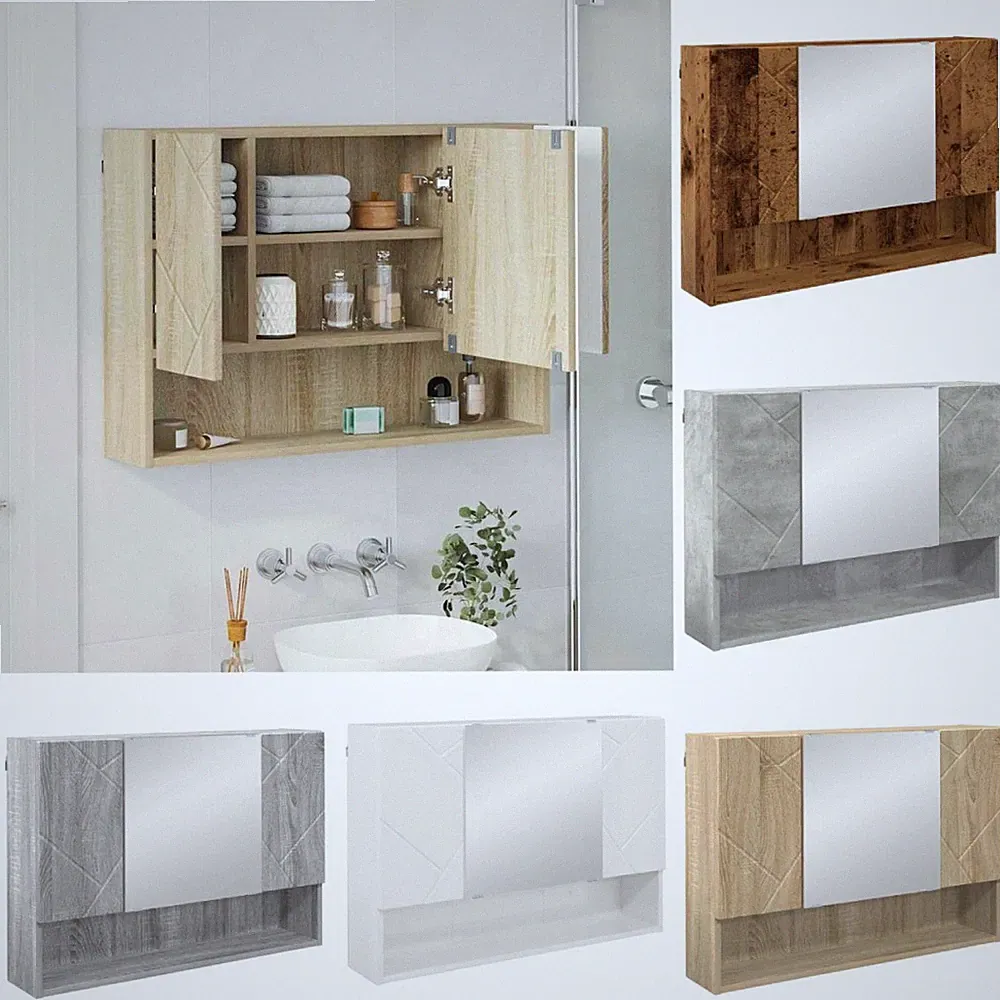 Badezimmer-Spiegelschrank 80 x 17 x 55 cm Badspiegel Badschrank Holzwerkstoff