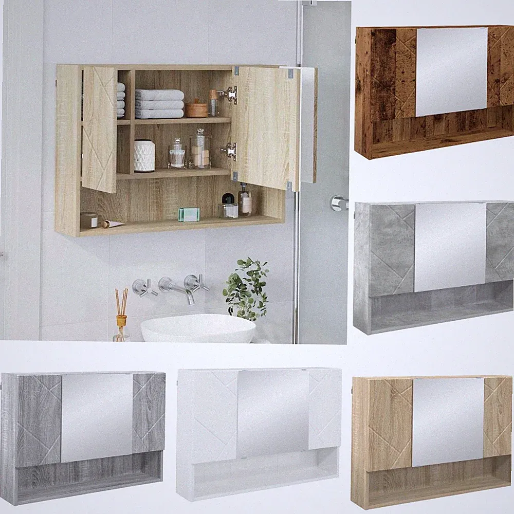 Badezimmer-Spiegelschrank 80 x 17 x 55 cm Badspiegel Badschrank Holzwerkstoff
