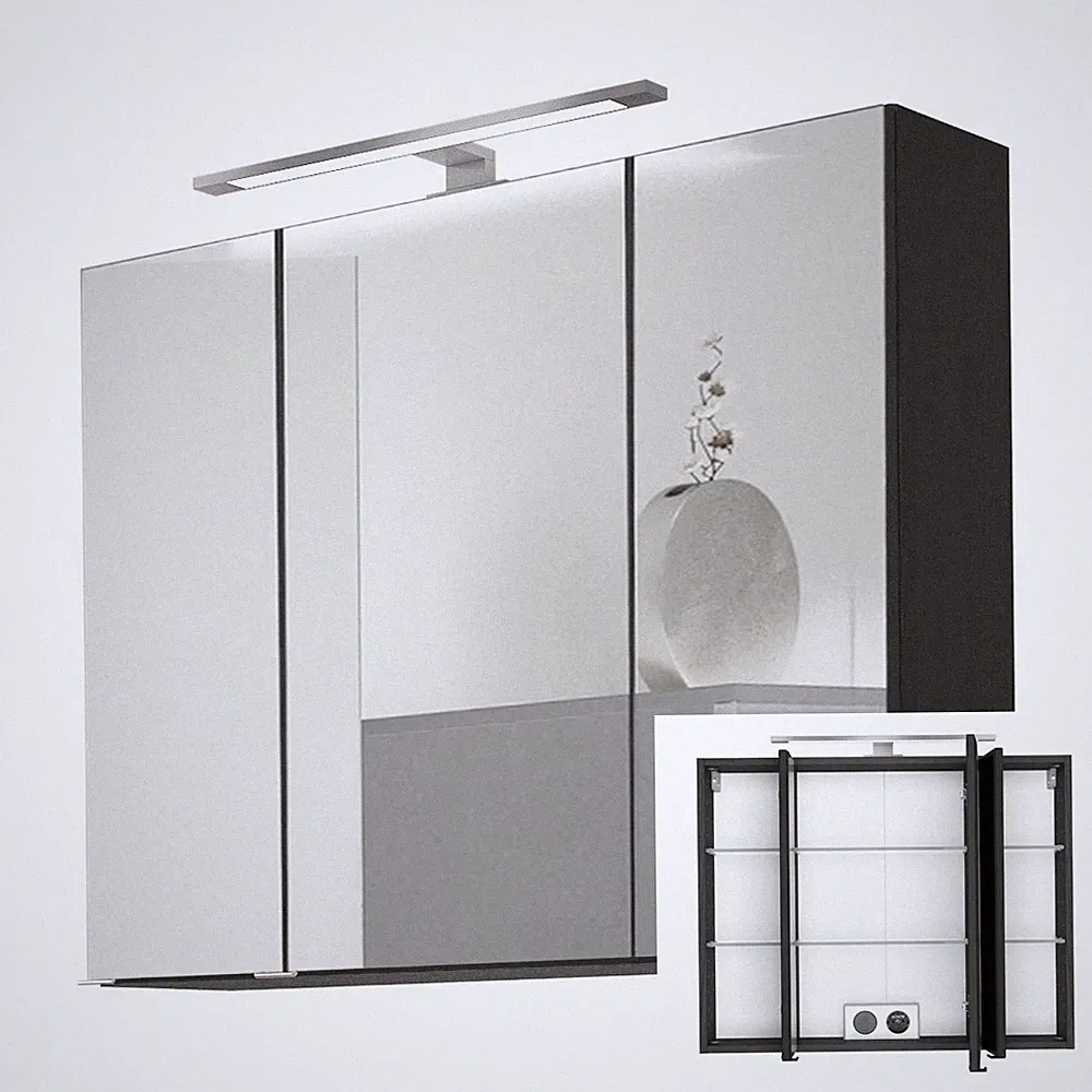 Badezimmer Spiegelschrank 80cm LED graphit Spiegel Badezimmerschrank Badmöbel