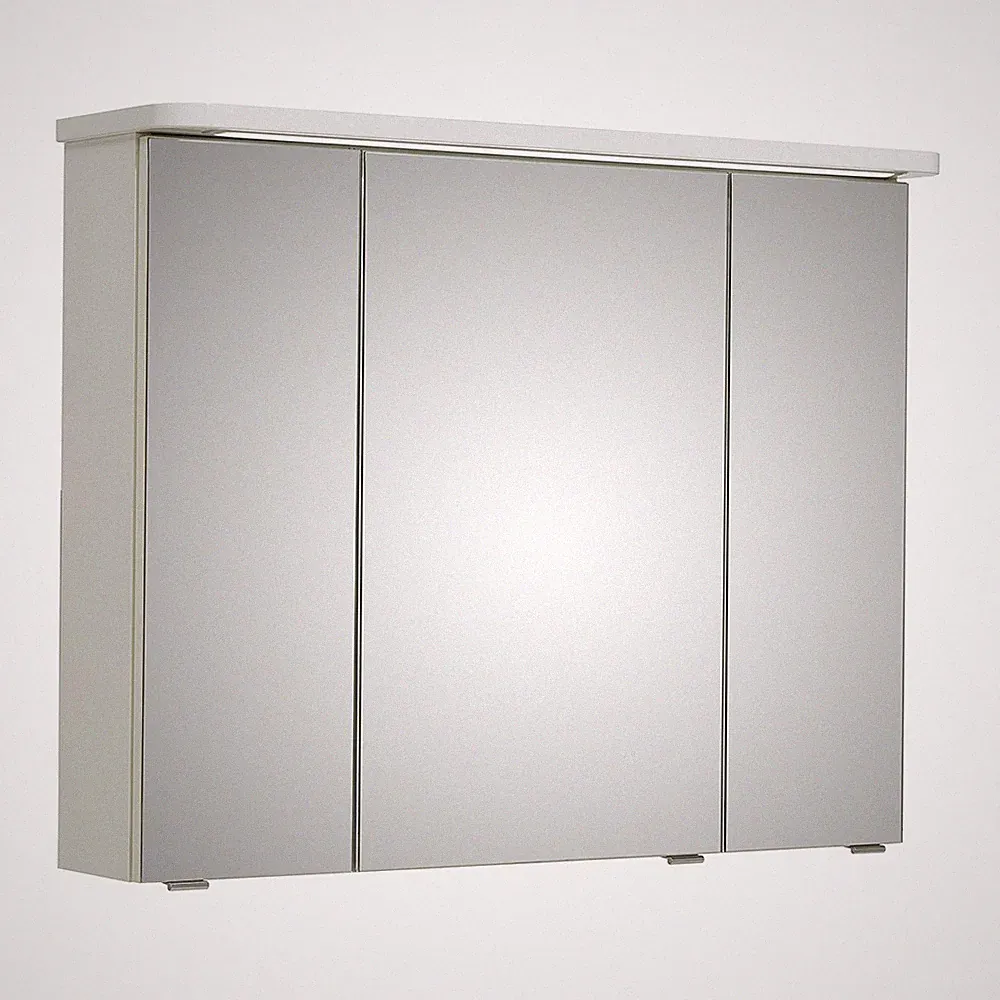 Badezimmer Spiegelschrank 90cm montiert LED Badspiegel Bad Hochglanz weiß Lack
