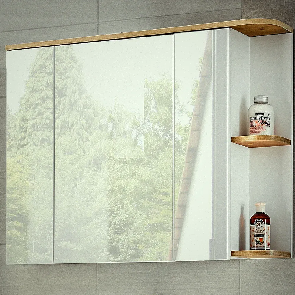 Badezimmer Spiegelschrank 94cm weiß Eiche Bad-Spiegel Badezimmerspiegel Badmöbel