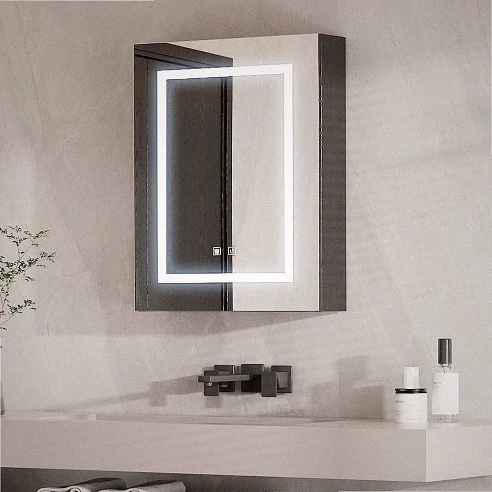 Badezimmer Spiegelschrank Bad mit LED Beleuchtung 3 Farbtemperaturen, Schwarz