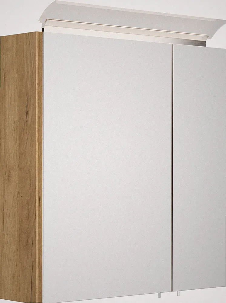 Badezimmer Spiegelschrank Badschrank 60cm Eiche gold mit Design-LED-Beleuchtung