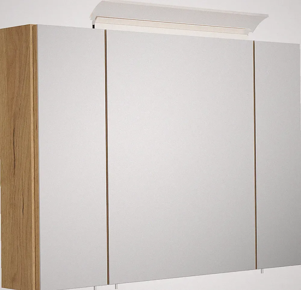 Badezimmer Spiegelschrank Badschrank 90cm Eiche gold mit Design-LED-Beleuchtung