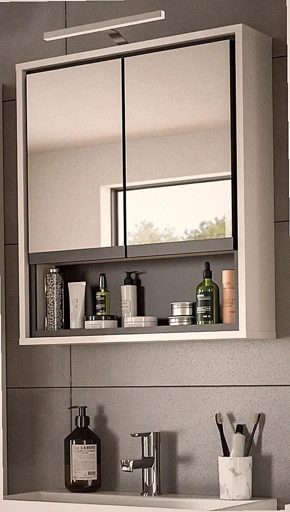 Badezimmer Spiegelschrank in weiß Badschrank 2-türig Alibert 60 x 69 cm Malik