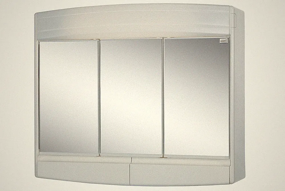 Badezimmer Spiegelschrank Kristallglas Türen Stauraum Steckdose Weiß 60 cm