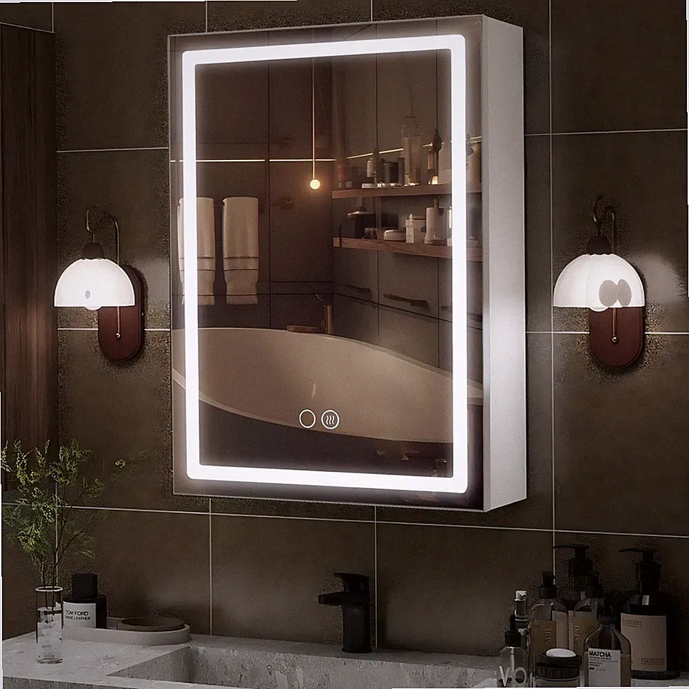 Badezimmer Spiegelschrank LED Beleuchtung Aluminium Anti-Beschlag 50x70cm