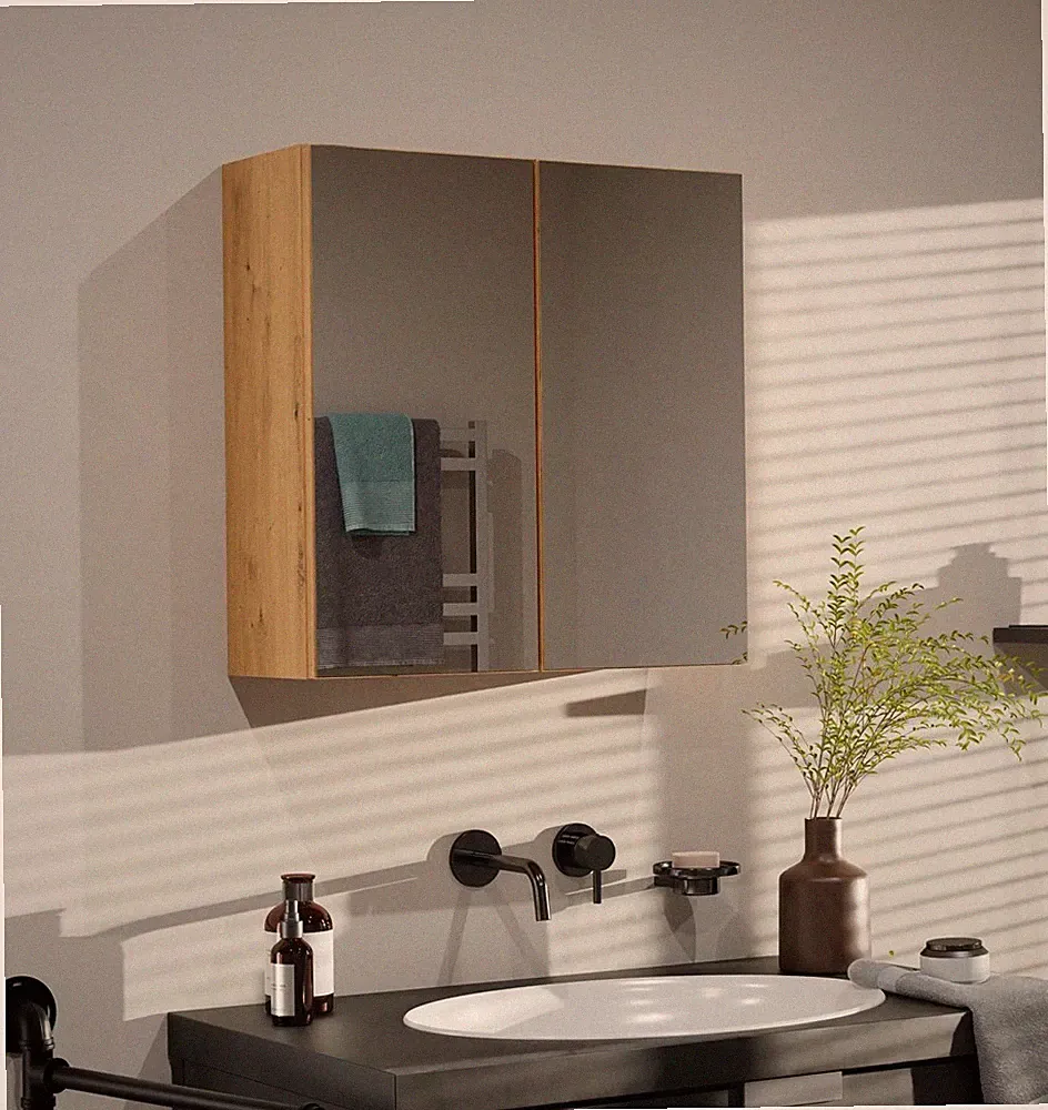 Badezimmer Spiegelschrank mit 2 Türen Eiche Artisan Stauraum 60x60x22cm