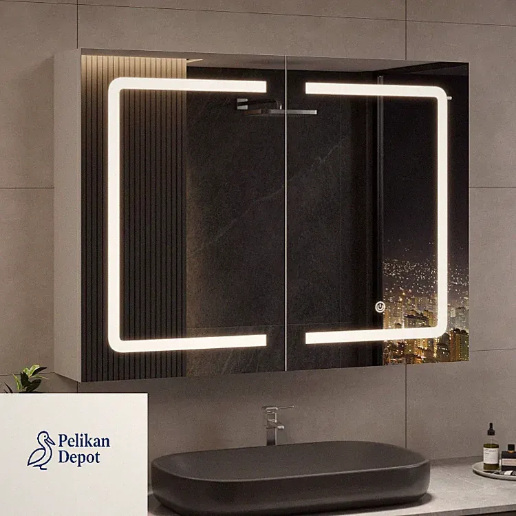 Badezimmer Spiegelschrank mit Beleuchtung 80x60x16