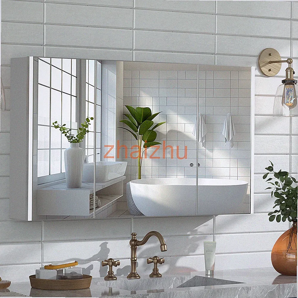 Badezimmer Spiegelschrank mit LED-Beleuchtung 3 Farben mit Spiegel und Stauraum