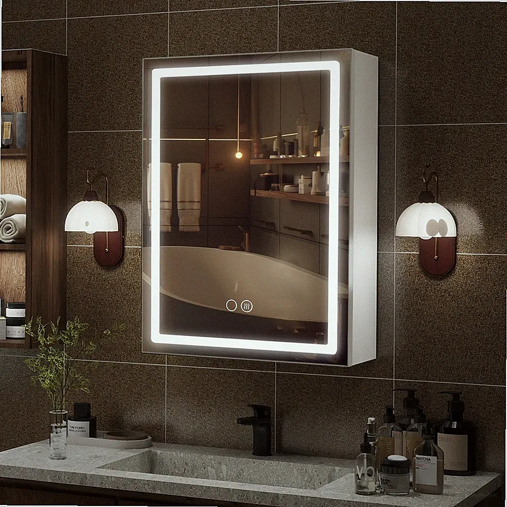 Badezimmer Spiegelschrank mit LED-Beleuchtung Aluminium Entfeuchten 50x70cm