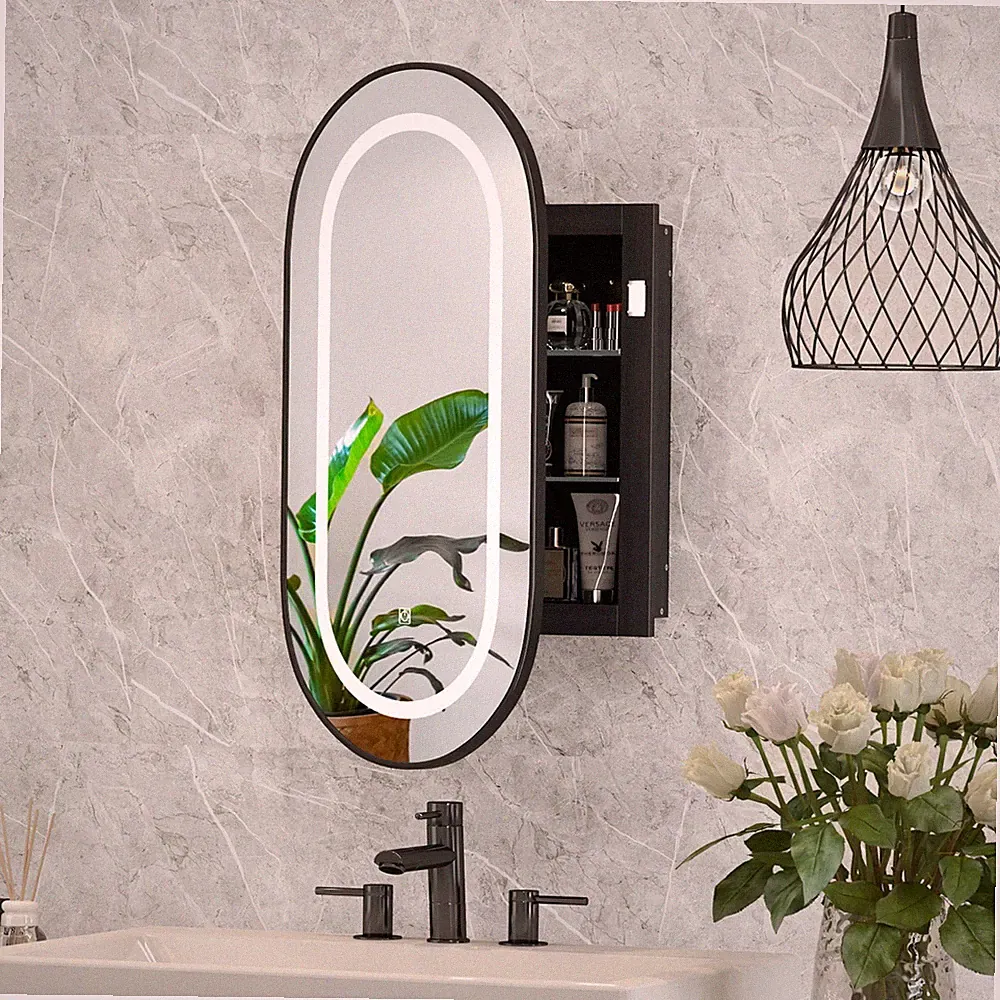 Badezimmer Spiegelschrank oval mit Beleuchtung 80x40cm Spiegelschrank eingelasse
