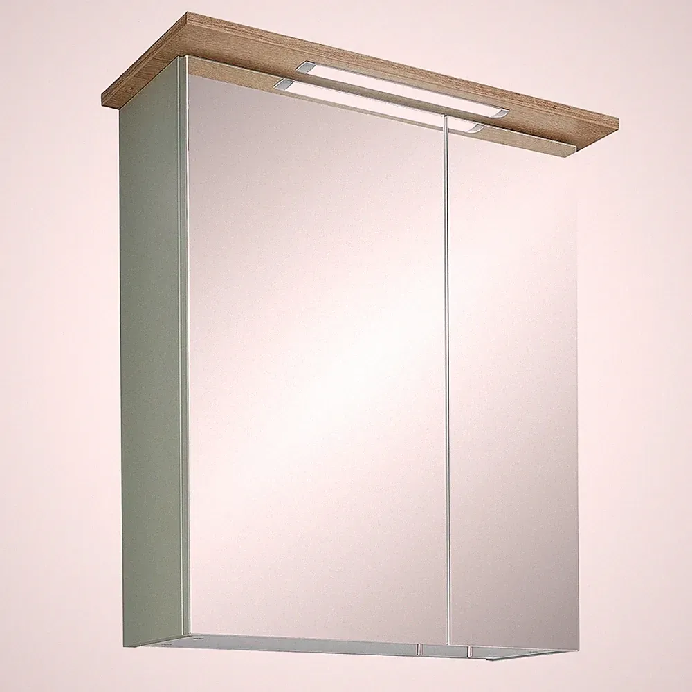 Badezimmer Spiegelschrank, Riviera Eiche, Landhaus, Beleuchtung, Steckdose