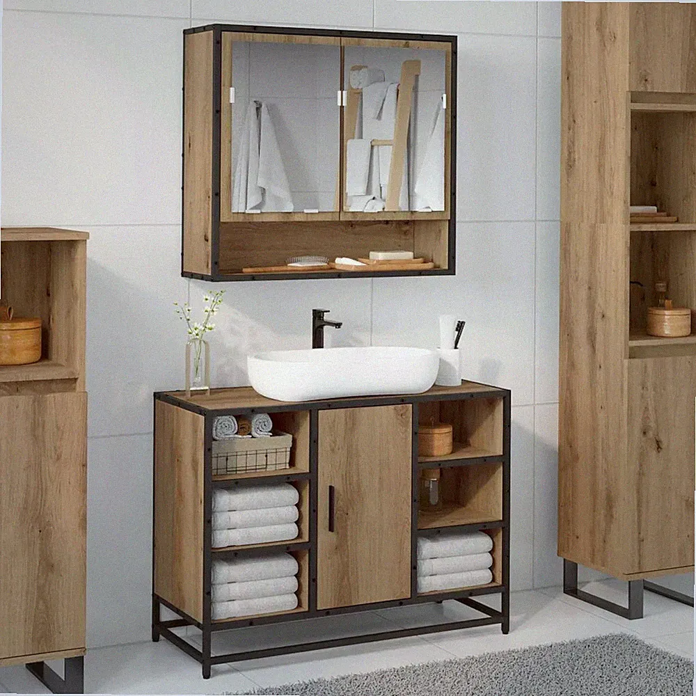 Badezimmer-Spiegelschrank Wandschrank Badezimmerschrank Holzwerkstoff vidaXL