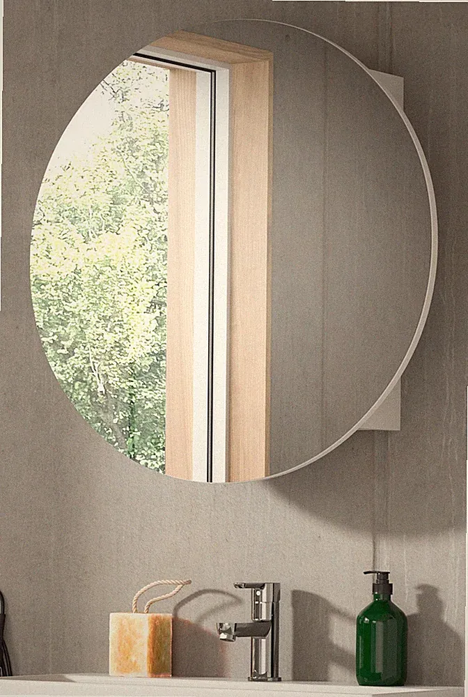 Badezimmer Spiegelschrank weiß Badschrank rund 70 cm Soft-Close-Funktion Roove