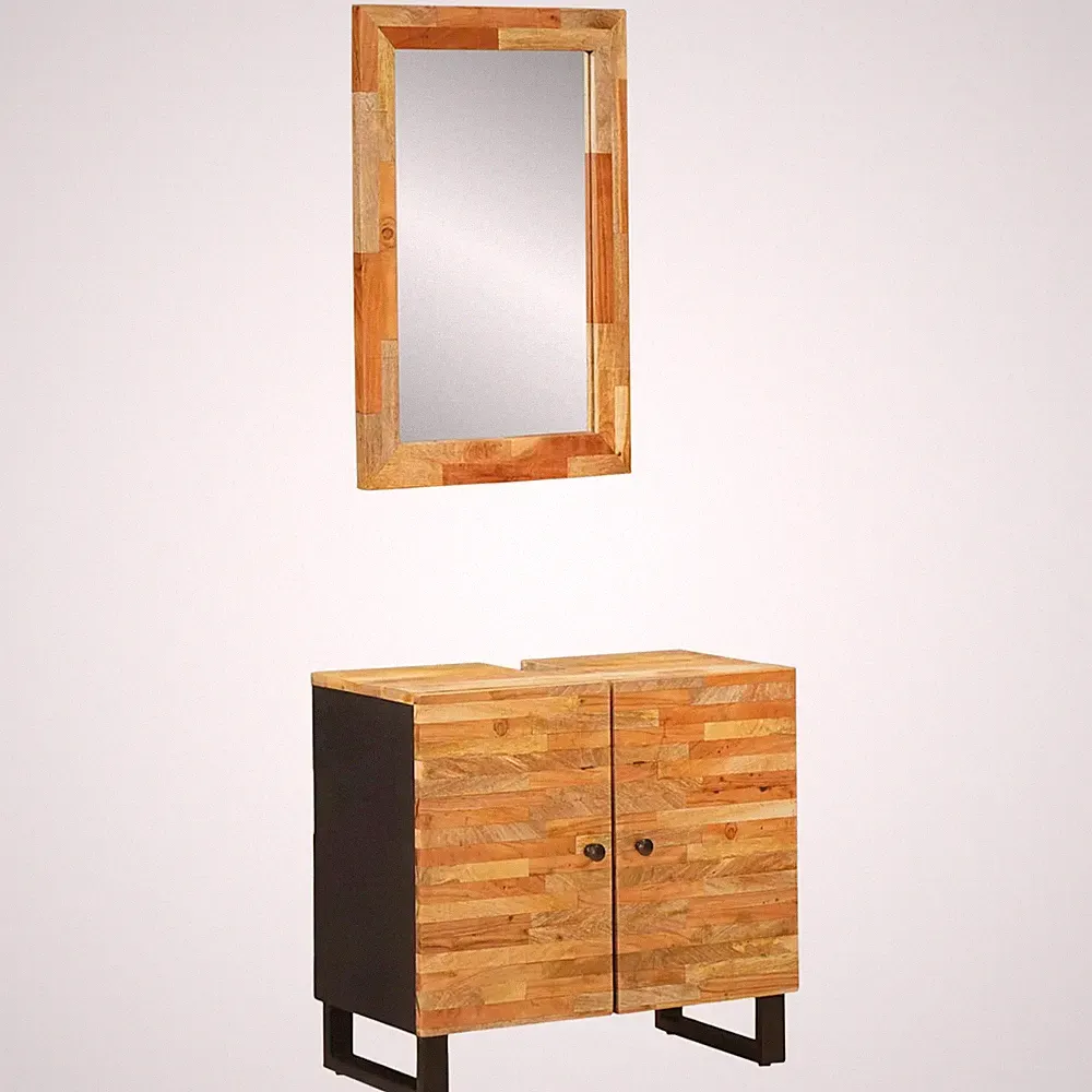 Badezimmer Stauraum Möbel Set 2-teilig Massivholz Mango Natur