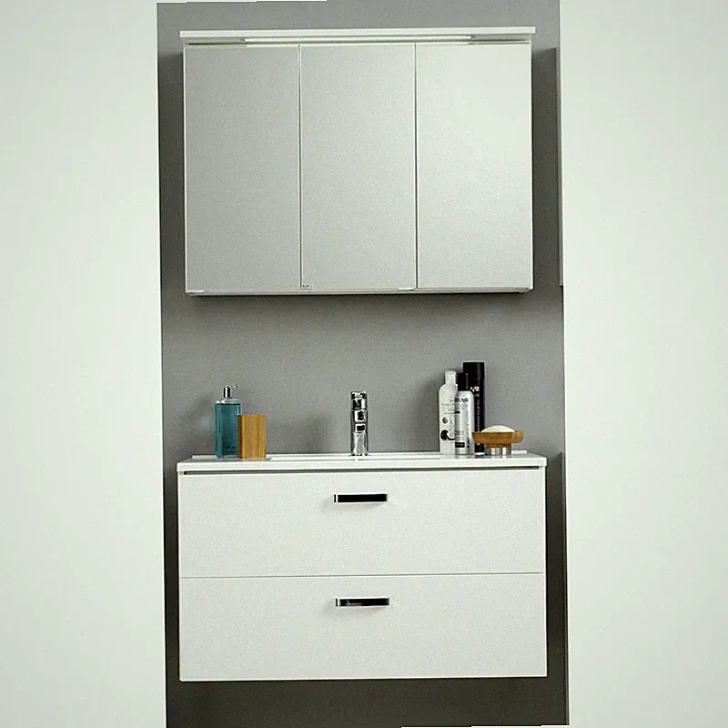 Badezimmer Waschplatz Set 60-100cm Waschtisch Spiegelschrank Hochglanz Gäste WC