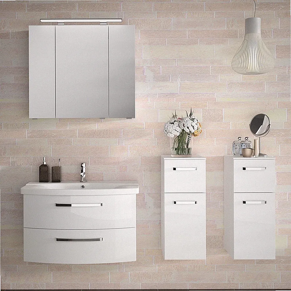 Badezimmer Waschplatz-Set Hängeschrank weiß Hochglanz Spiegelschrank Badschrank