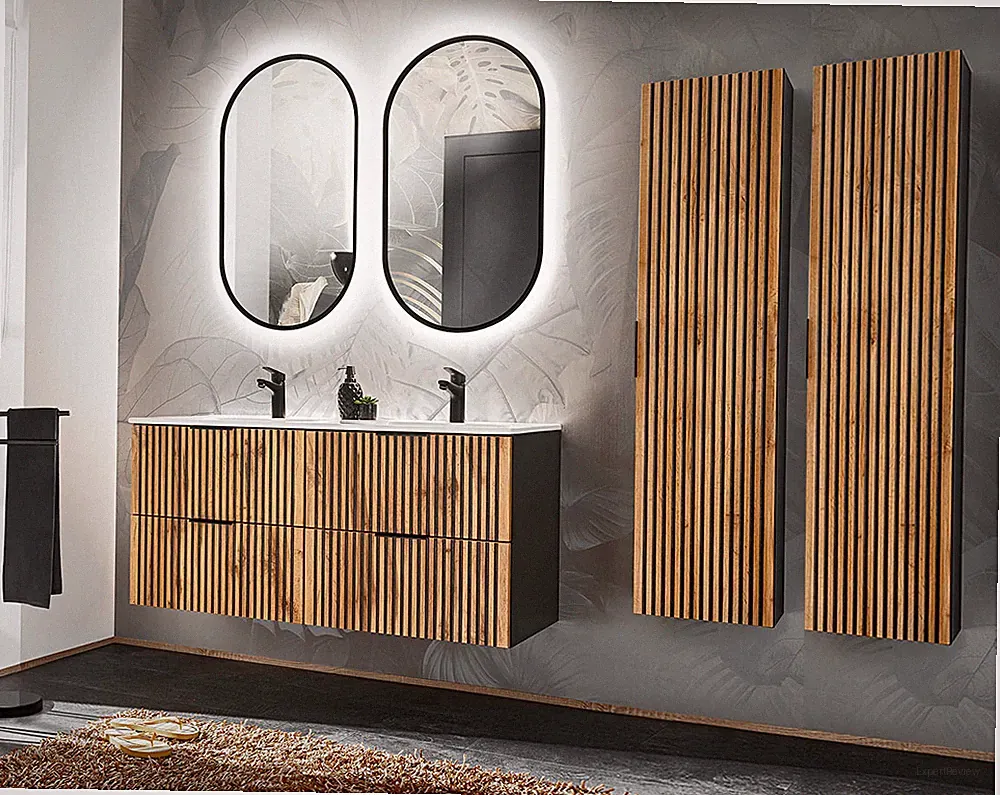 Badezimmer Waschplatz Tribune 120cm Badset 5-teilig | wotan-eiche - schwarz