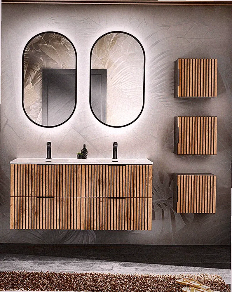 Badezimmer Waschplatz Tribune 120cm Badset 6-teilig | wotan-eiche - schwarz