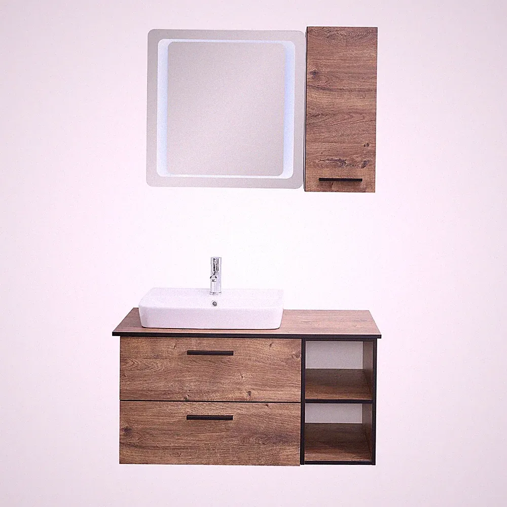 Badezimmer Waschplatz Waschtisch Spiegelschrank Waschbecken Hängeschrank Eiche