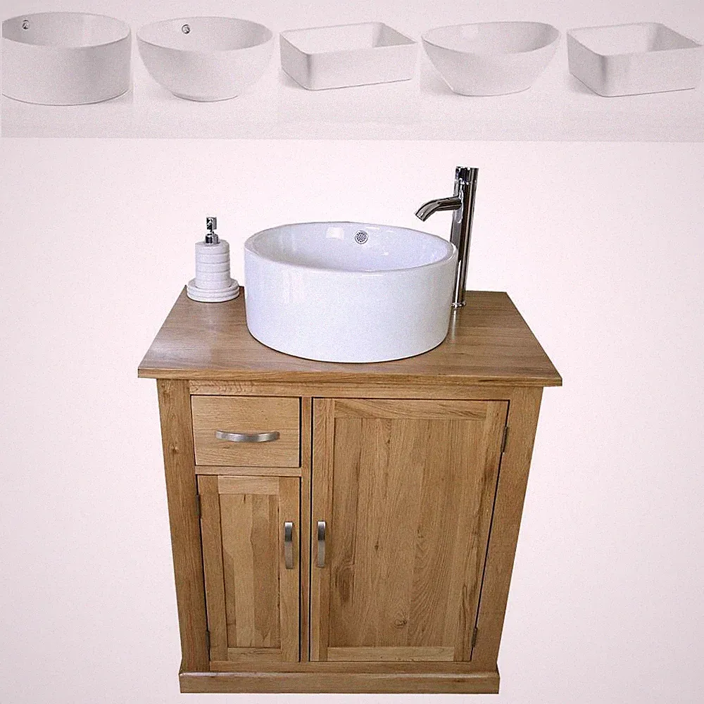 Badezimmer Waschtischunterschrank Eiche Unterschrank Möbel Waschtisch & weißes Keramikbecken 503