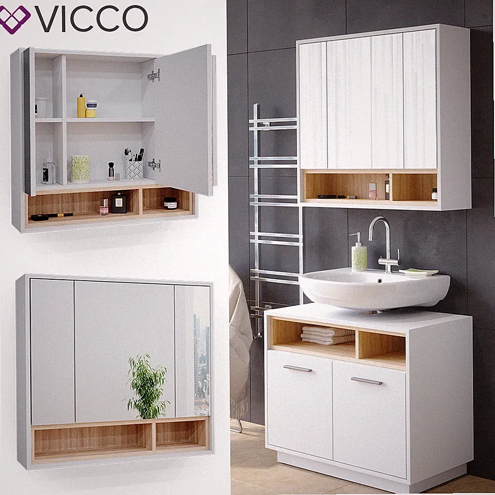 Badezimmermöbel Beatrice Spiegelschrank Waschbeckunterschrank Hochschrank Vicco