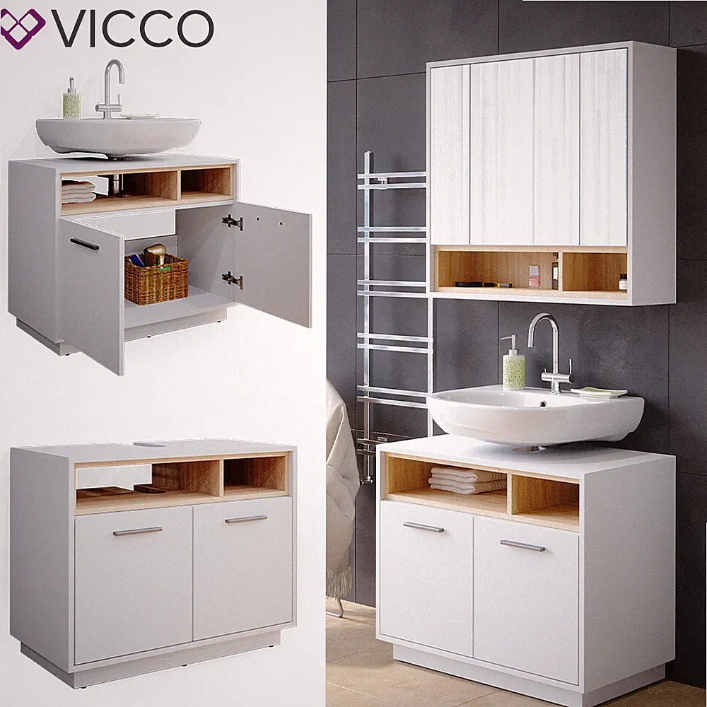 Badezimmermöbel Beatrice Spiegelschrank Waschbeckunterschrank Hochschrank Vicco