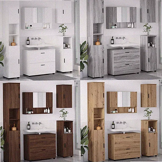 Badezimmermöbel Holzwerkstoff BadSchrankset Waschbeckenschran Spiegelschrank