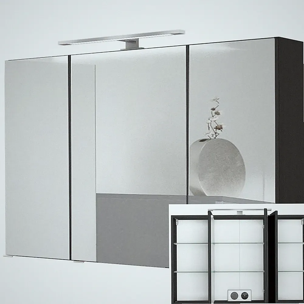 Badezimmermöbel LED-Spiegelschrank 100cm graphit Bad Spiegel Badezimmerspiegel