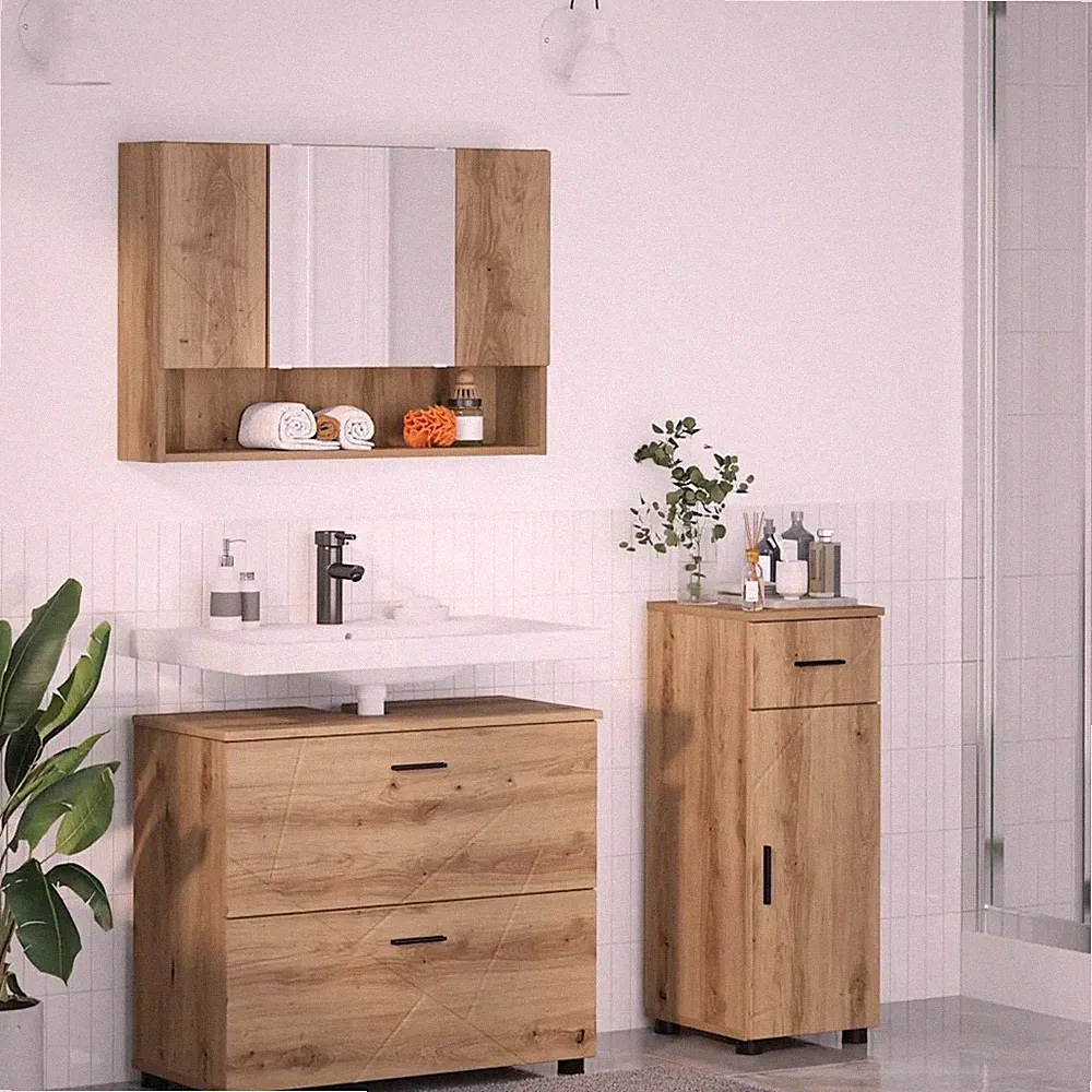 Badezimmermöbel-Set 3-teilig Artisan-Eiche 76,5 x 35 x 64 cm
