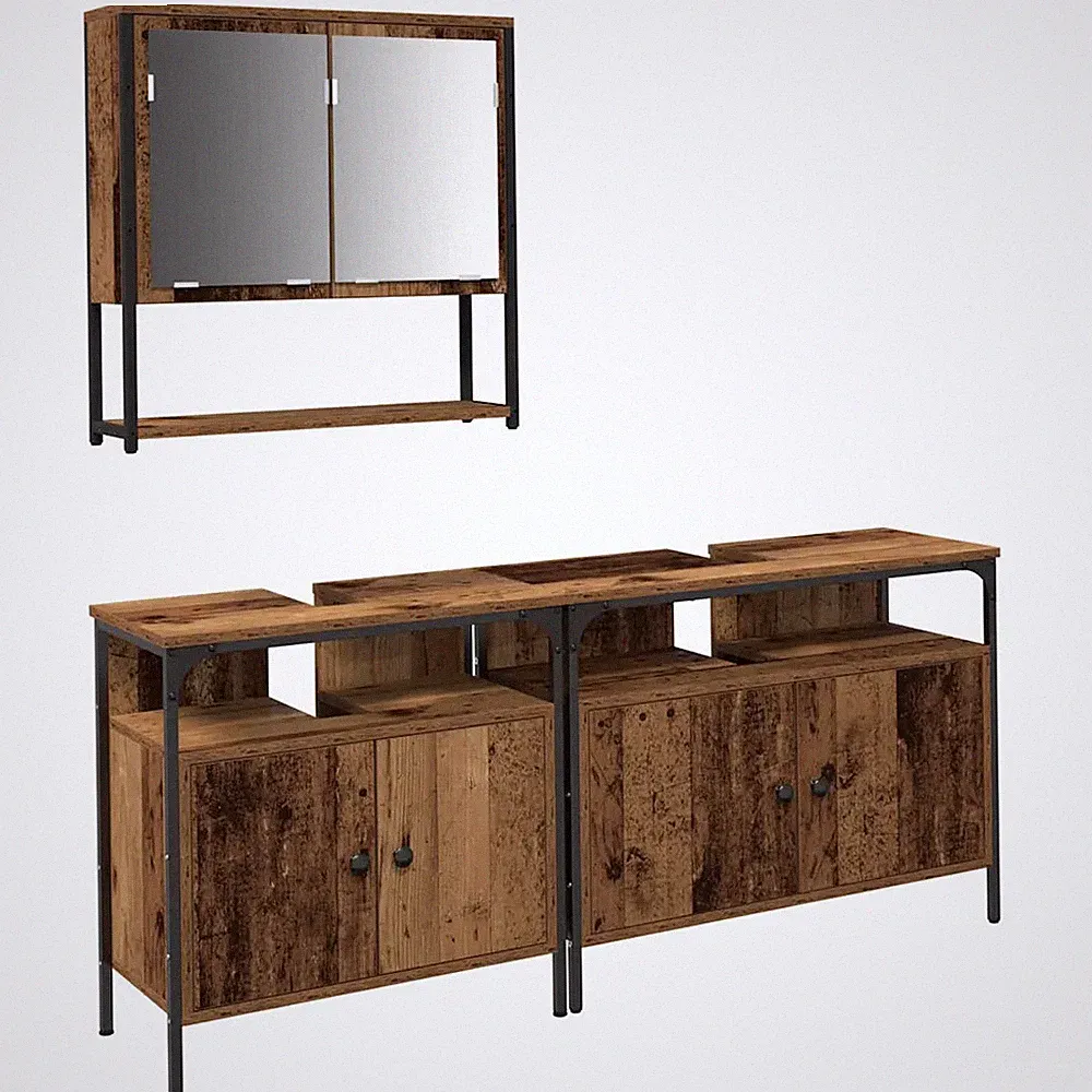 Badezimmermöbel-Set 3-teilig mit Tür und Regal Braun Holzwerkstoff