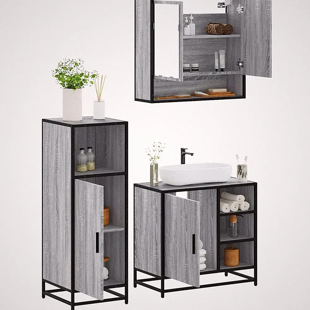 Badezimmermöbel-Set 3-teilig Schrank Waschbeckenunterschrank Holzwerkstoff vidaX
