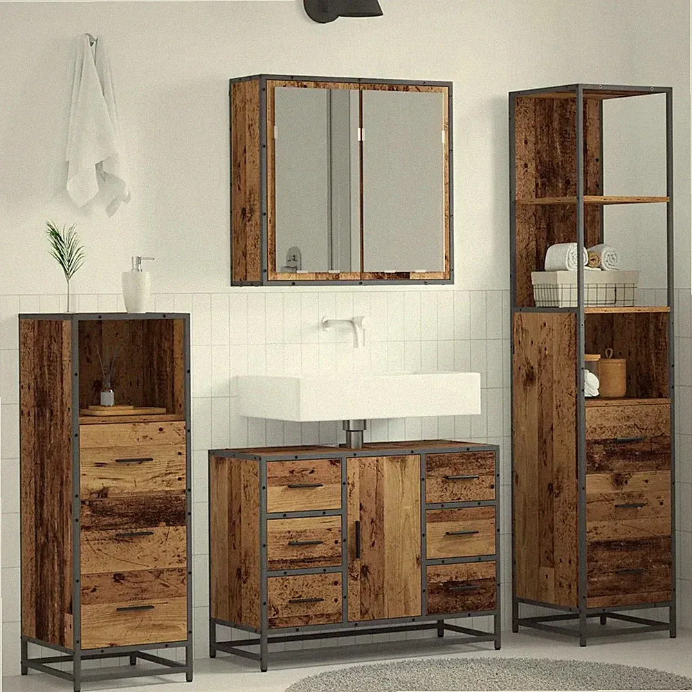 Badezimmermöbel-Set 4-teilig Schrank Waschbeckenunterschrank Holzwerkstoff vidaX