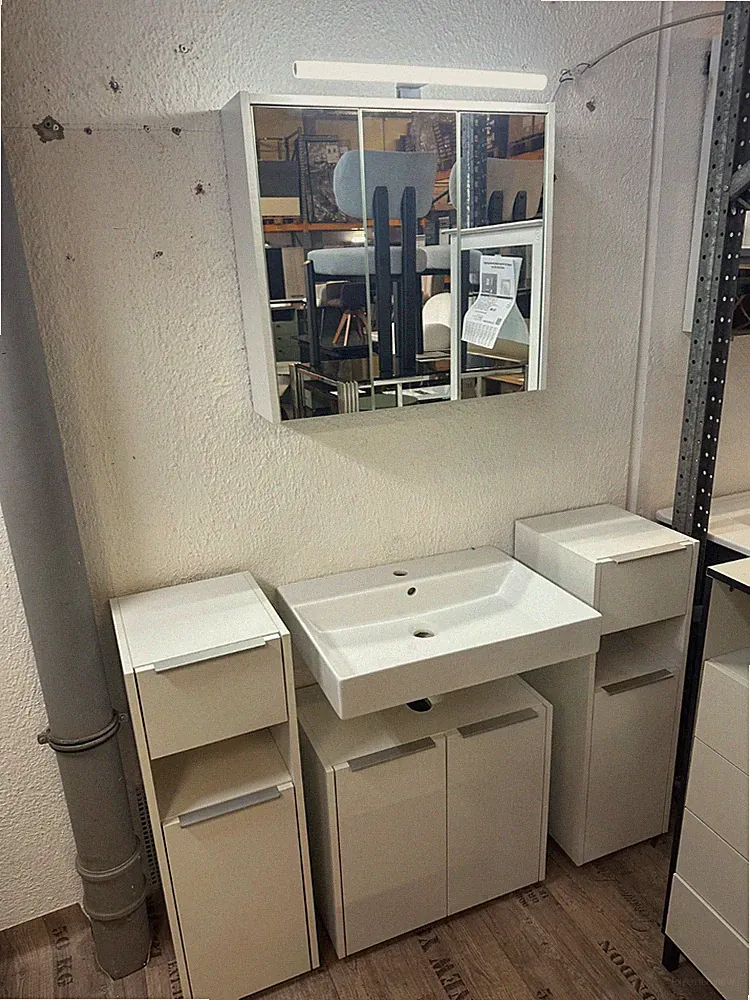 Badezimmermöbel Set 4-tlg – Weiß – Komplett Bad Set mit Spiegelschrank