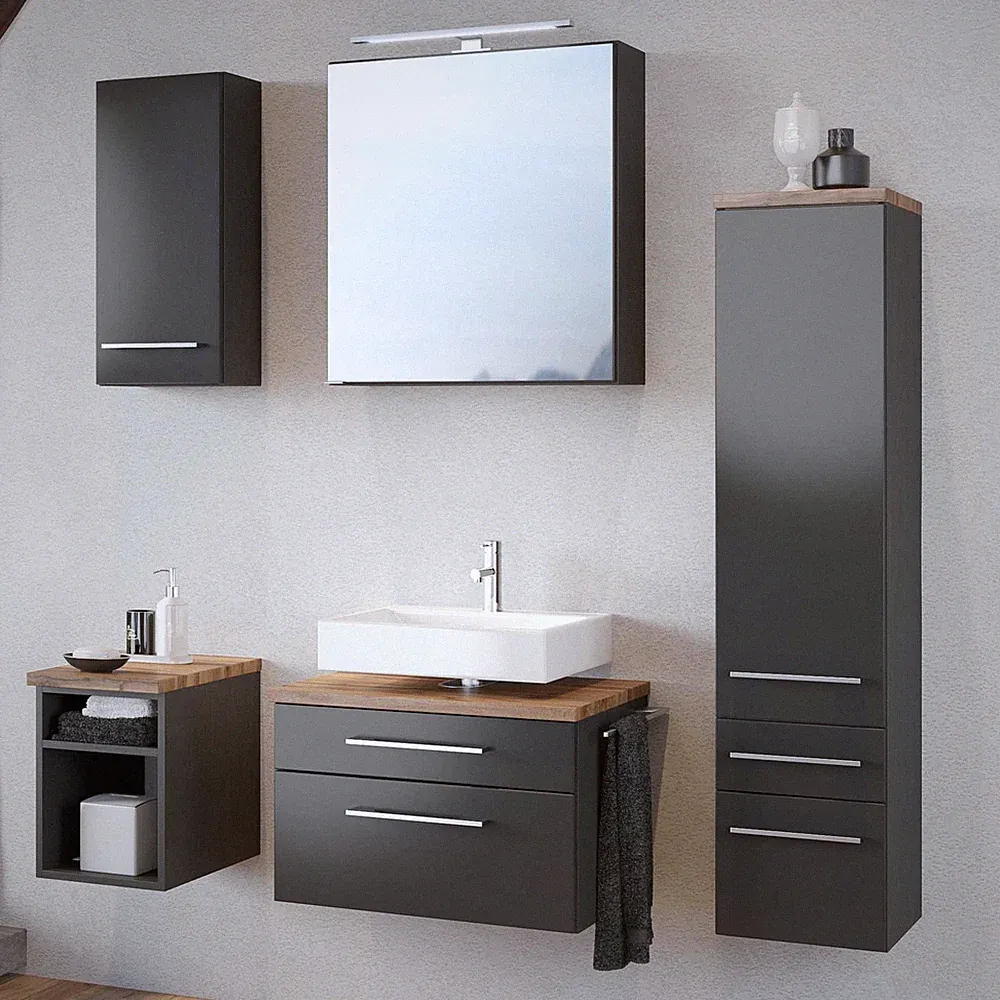 Badezimmermöbel Set 5-teilig LED-Spiegelschrank Badschrank Badmöbel Gästebad WC