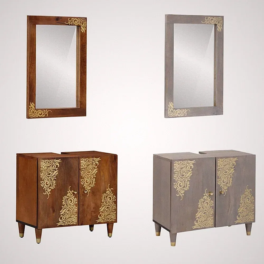 Badezimmermöbel Set Badezimmerspiegel, Unterschrank Massivholz Badezimmerschrank