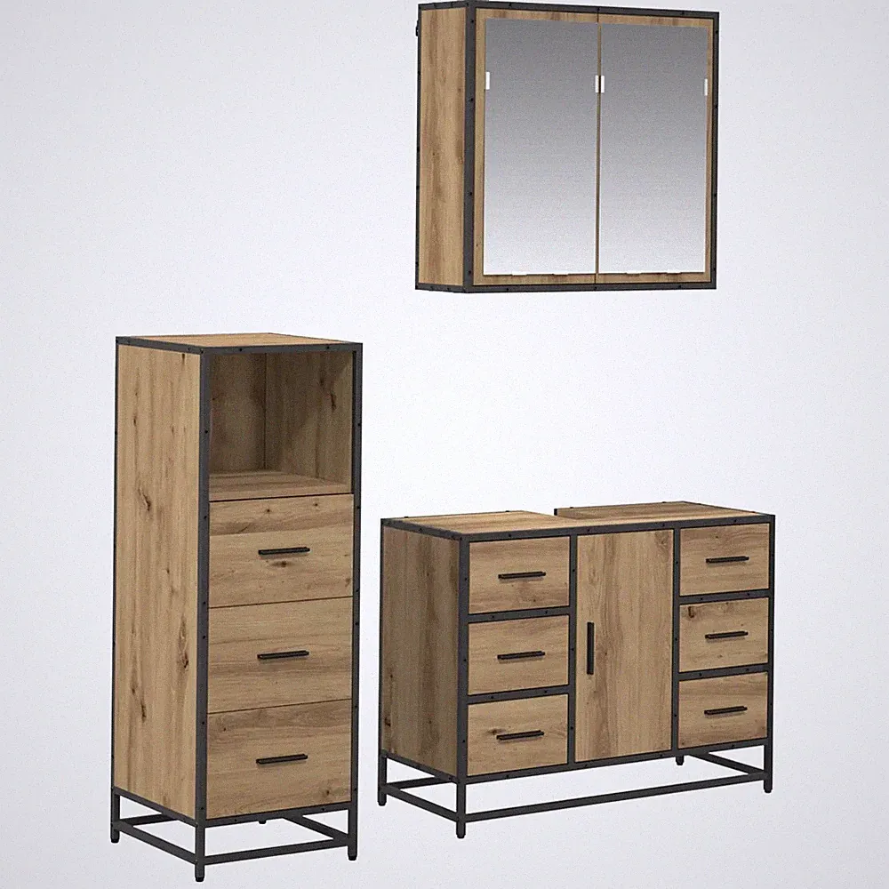 Badezimmermöbel Set dreiteilig mit Regal Artisan Eiche Holzwerkstoff