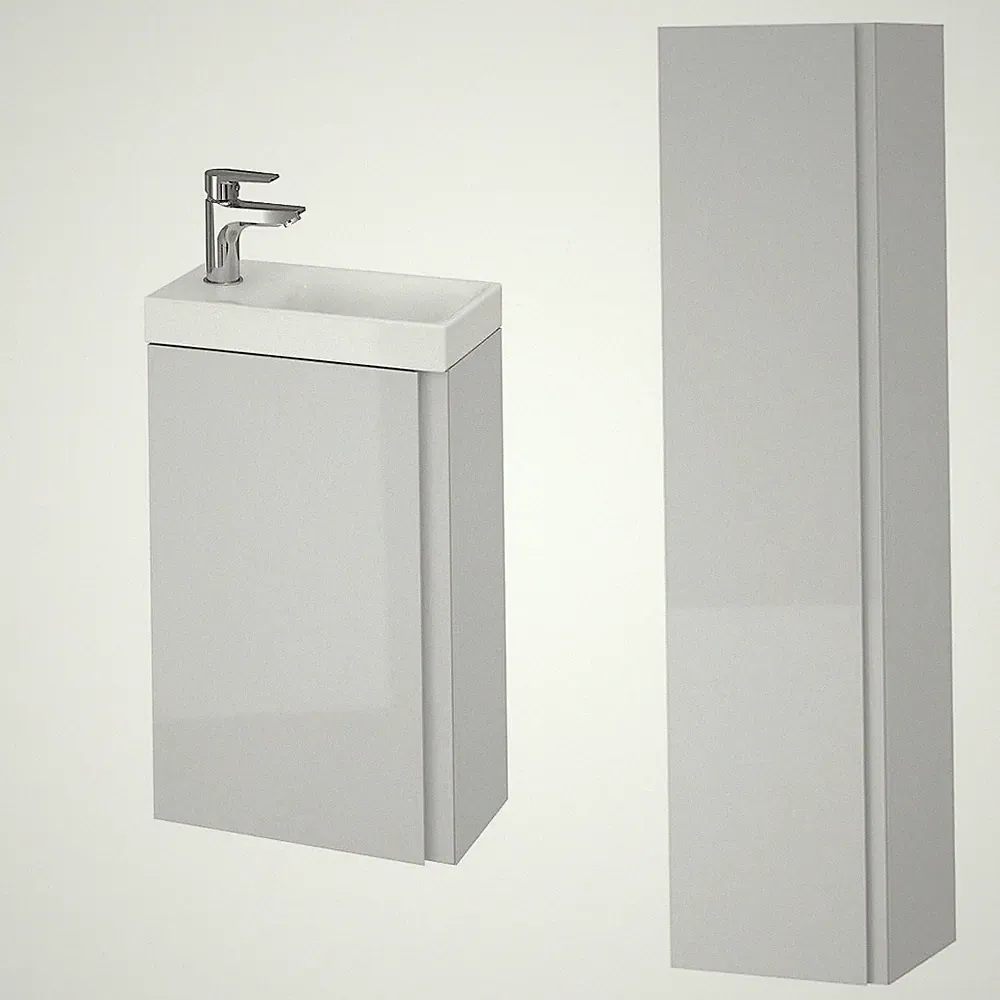 Badezimmermöbel Set Grau Waschtischunterschrank 40cm & Hochhängeschrank 160cm