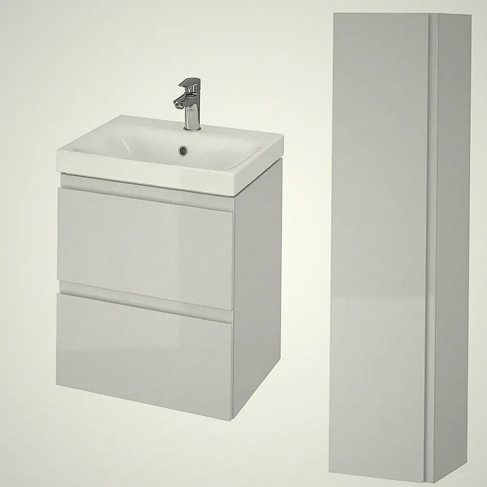 Badezimmermöbel Set Grau Waschtischunterschrank 50cm & Hochhängeschrank 160cm