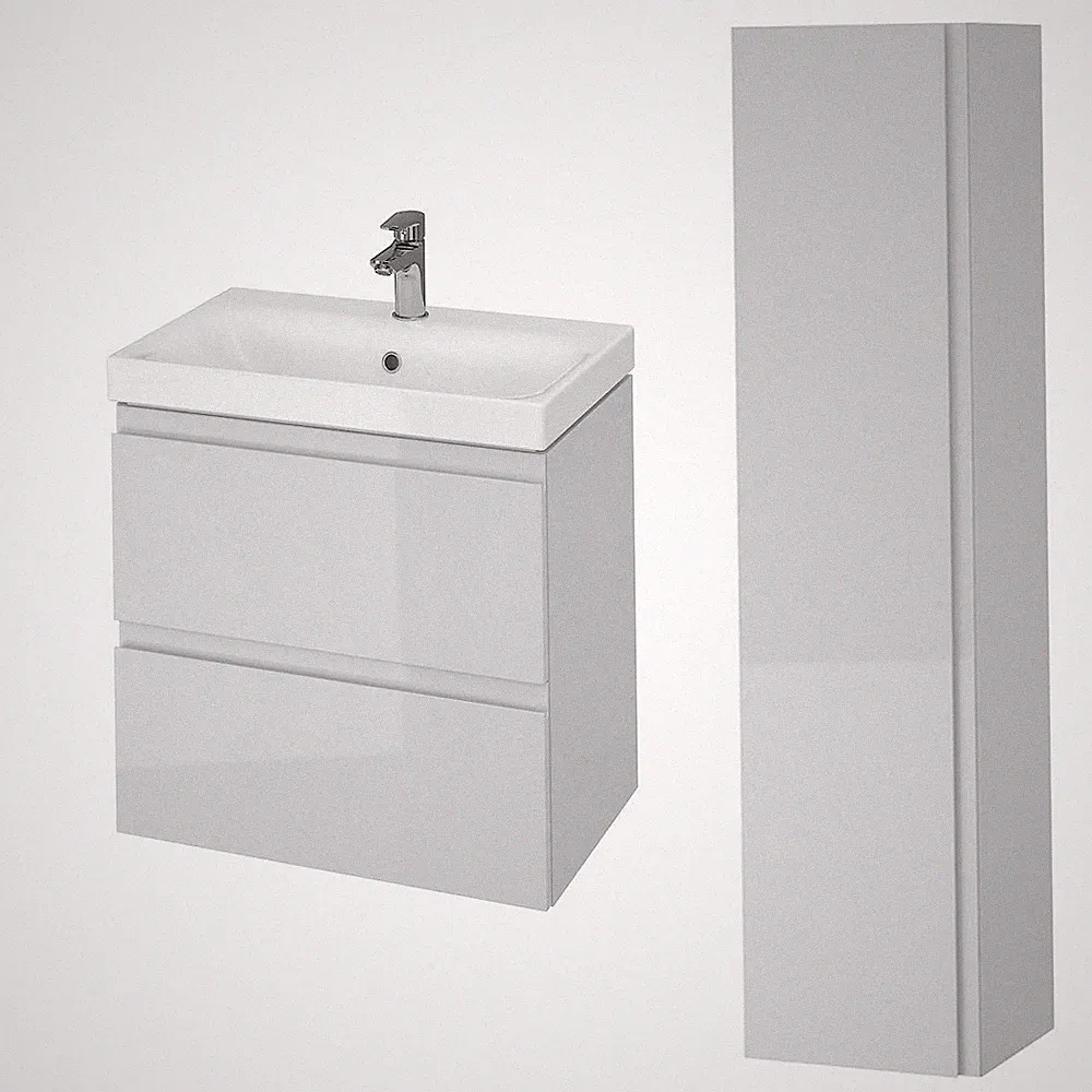 Badezimmermöbel Set Grau Waschtischunterschrank 60cm & Hochhängeschrank 160cm