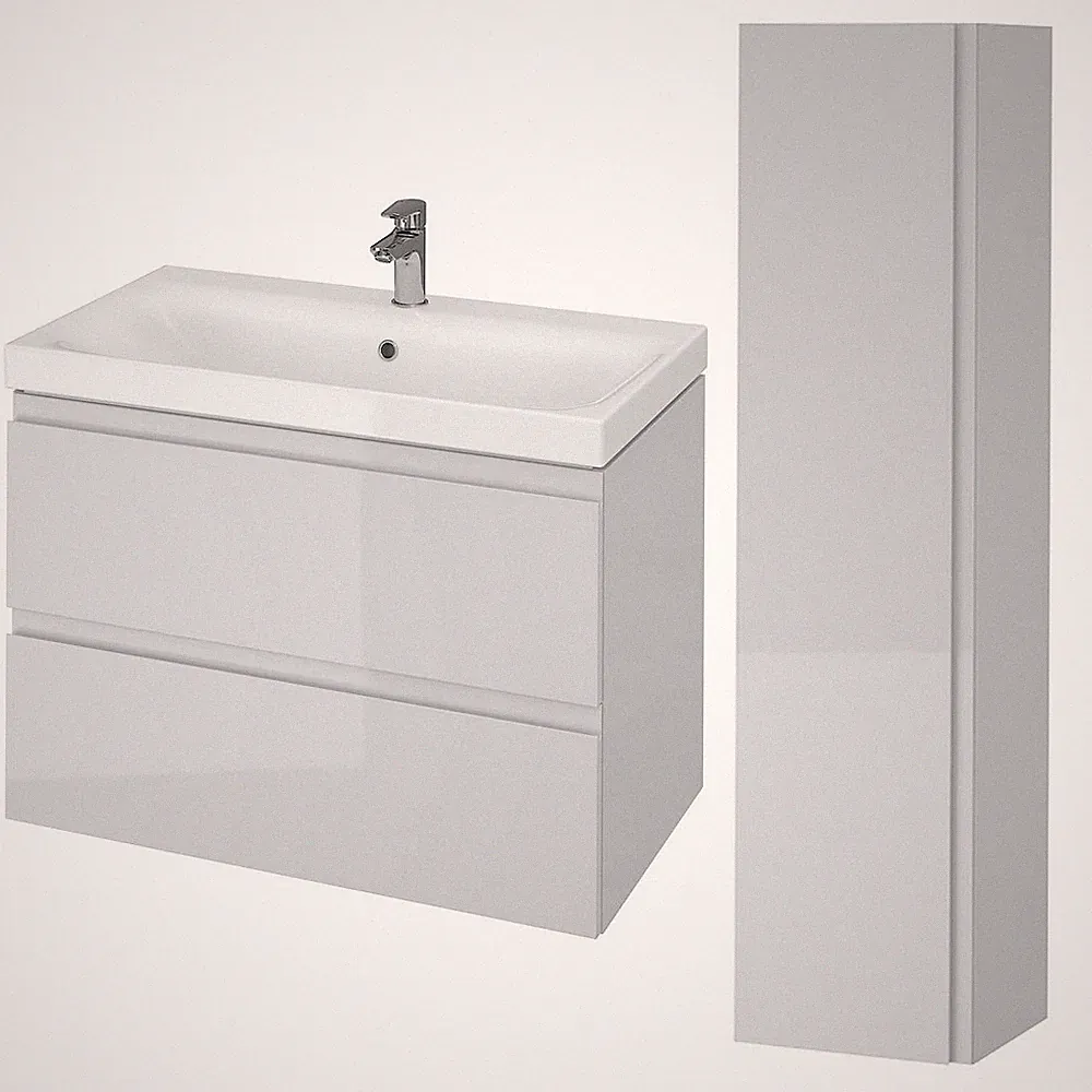 Badezimmermöbel Set Grau Waschtischunterschrank 80cm & Hochhängeschrank 160cm